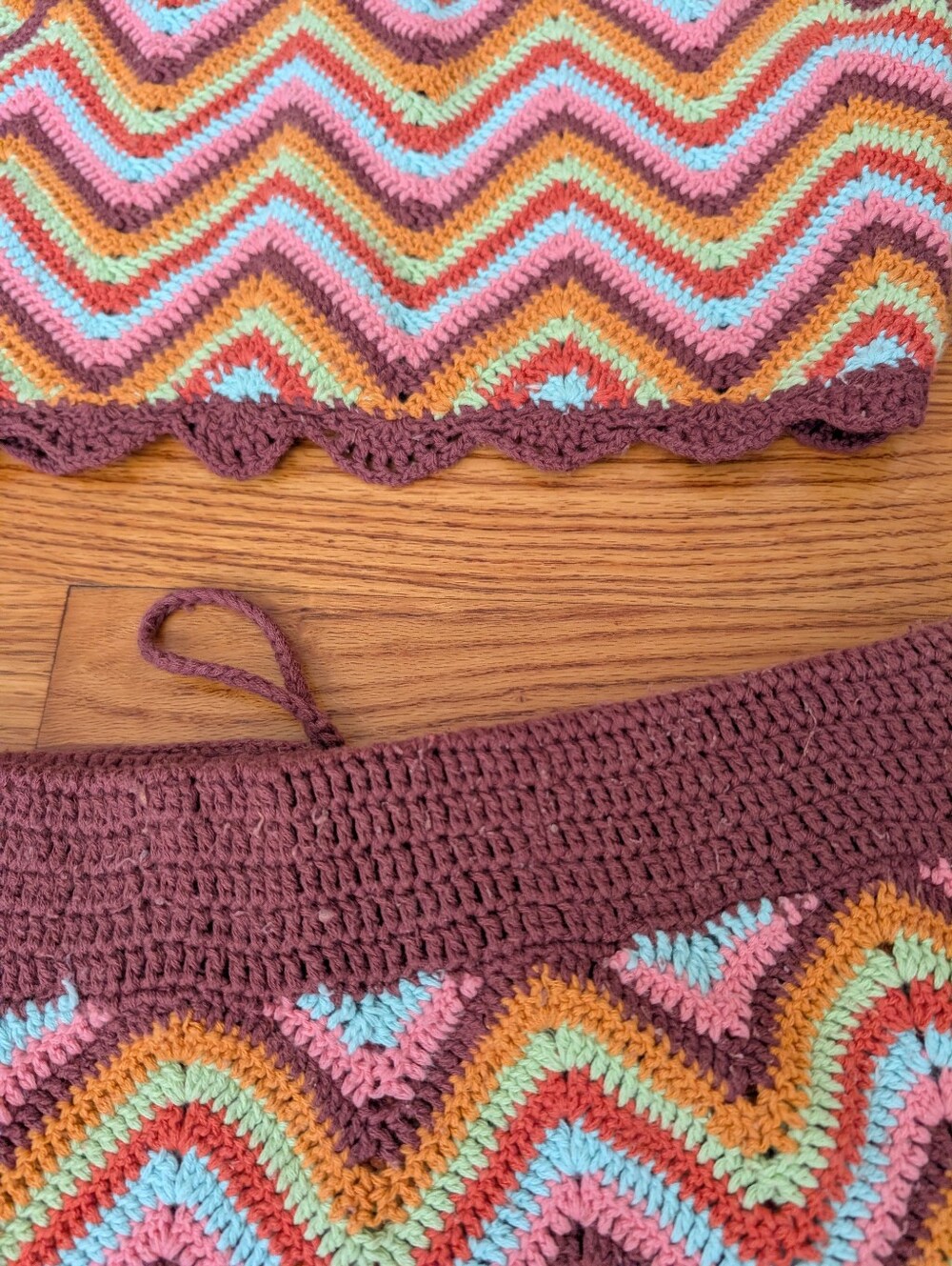Brown Multi Crochet Chevron Mini Skirt And Crop Top Set Boho Festival - Picture 5 of 6
